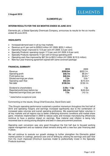 Thumbnail Elementis Half-year Report 2010-h1