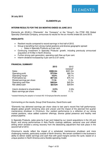 Thumbnail Elementis Half-year Report 2013-h1