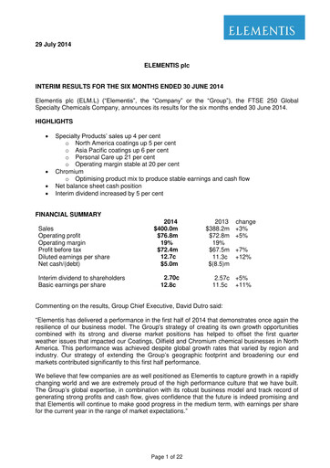 Thumbnail Elementis Half-year Report 2014-h1