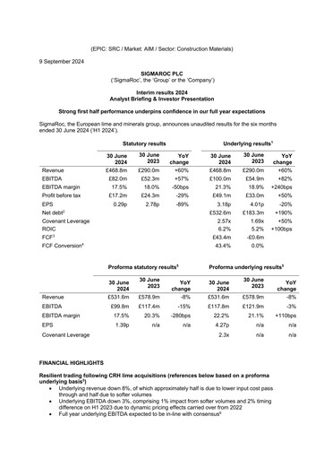 Thumbnail SigmaRoc plc Half-year Report 2024-h1