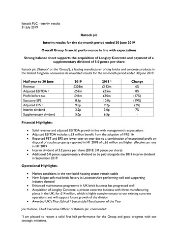 Thumbnail Ibstock plc Half-year Report 2019-h1