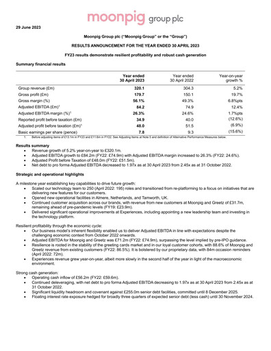Thumbnail Moonpig Group Financial Report 2023