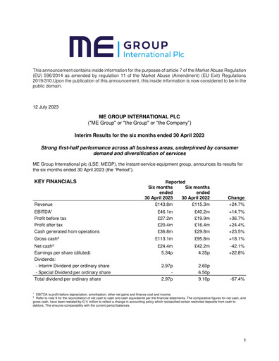 Miniature ME Group International Rapport semestriel 2023-h1