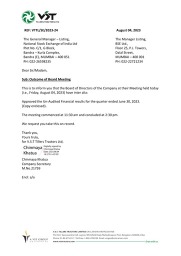 Thumbnail Vst Tillers Tractors
 Quarterly Report 2023-q1