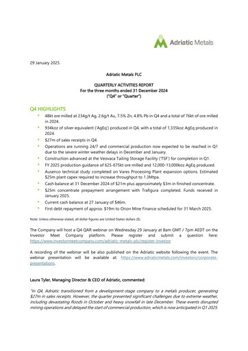 Thumbnail Adriatic Metals Quarterly Report 2024-q4