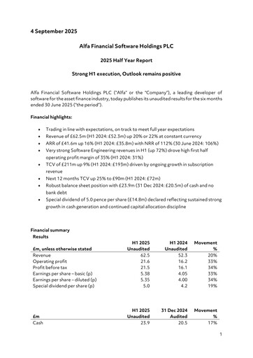 Thumbnail Alfa Financial Software Half-year Report 2025