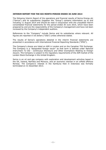 Thumbnail Serica Energy Half-year Report 2014-h1