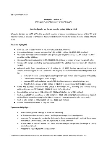 Thumbnail Warpaint London PLC Half-year Report 2019-h1
