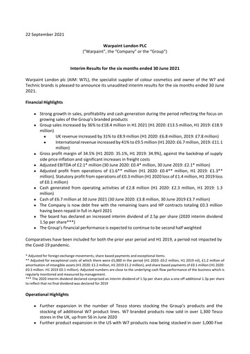 Thumbnail Warpaint London PLC Half-year Report 2021-h1