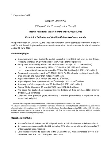 Thumbnail Warpaint London PLC Half-year Report 2022-h1