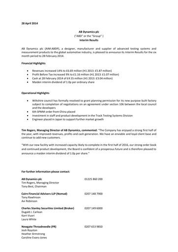 Miniature AB Dynamics Rapport semestriel 2014-h1