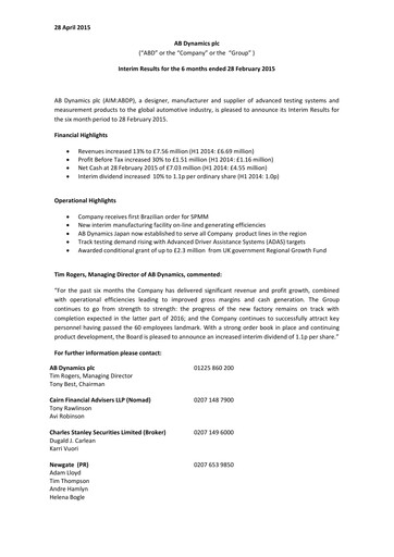 Miniature AB Dynamics Rapport semestriel 2015-h1