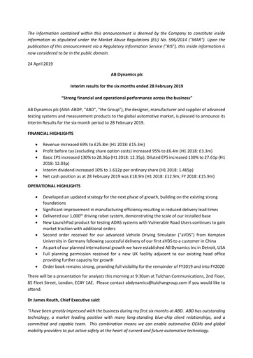 Miniature AB Dynamics Rapport semestriel 2019-h1