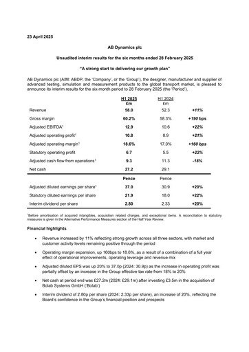 Miniature AB Dynamics Rapport semestriel 2025-h1