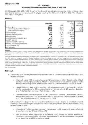 Thumbnail NCC Group plc Financial Report 2023