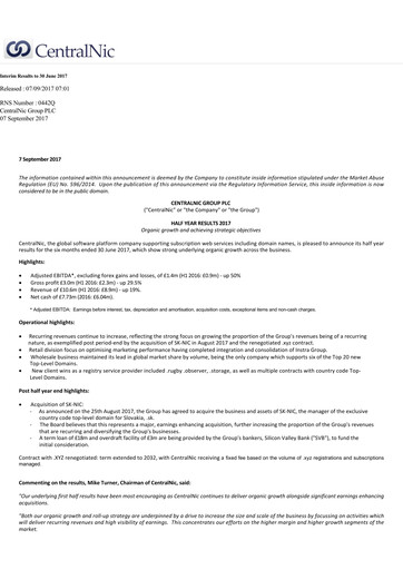 Miniature Team Internet Group Bilan financier 2017-h1