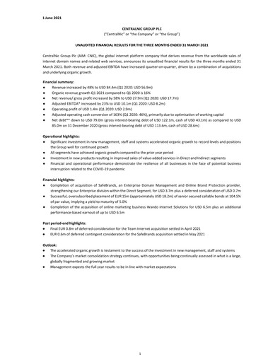 Miniature Team Internet Group Bilan financier 2021-q1