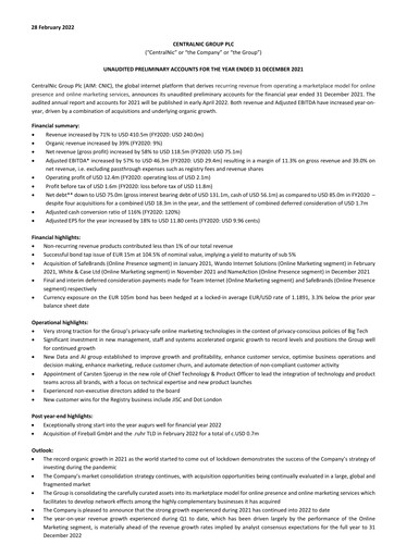 Miniature Team Internet Group Bilan financier 2021