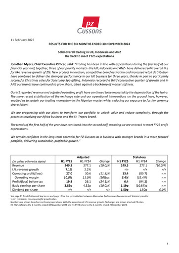 Vorschaubild PZ Cussons plc Halbjahresbericht 2024-2025-h1