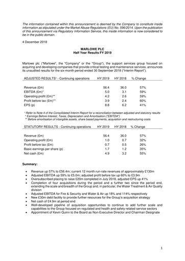 Thumbnail Marlowe plc Half-year Report 2019-h1