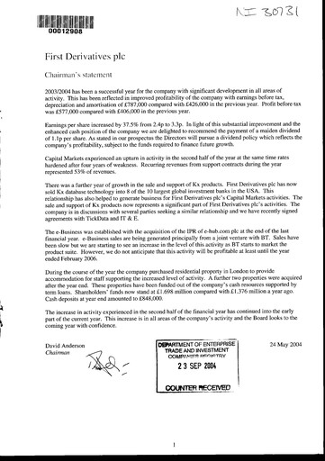 Thumbnail FD Technologies Annual Report 2004