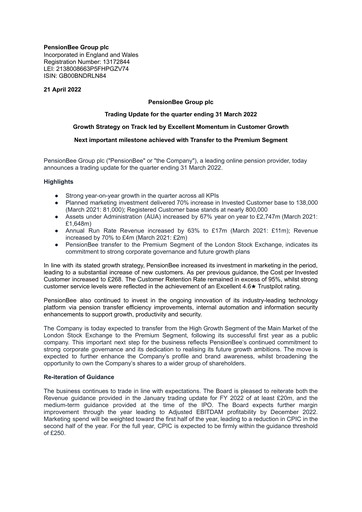 Miniature PensionBee Group Rapport trimestriel 2022-q1