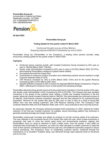 Miniature PensionBee Group Rapport trimestriel 2023-q1