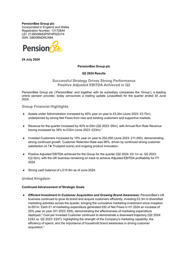 Miniature PensionBee Group Rapport trimestriel 2024-q2