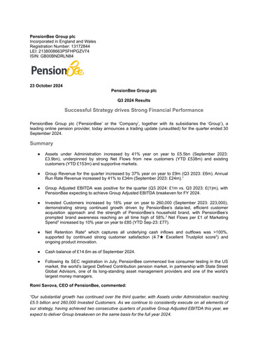 Miniature PensionBee Group Rapport trimestriel 2024-q3