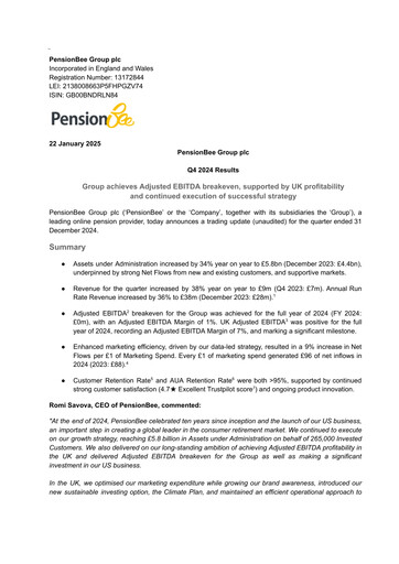 Miniature PensionBee Group Rapport trimestriel 2024-q4