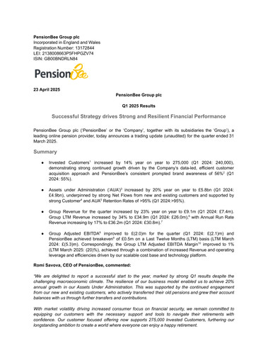Miniature PensionBee Group Rapport trimestriel 2025-q1