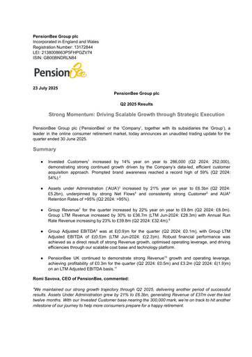 Miniature PensionBee Group Rapport trimestriel 2025-q2