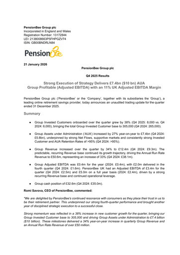 Miniature PensionBee Group Rapport trimestriel 2025-q4