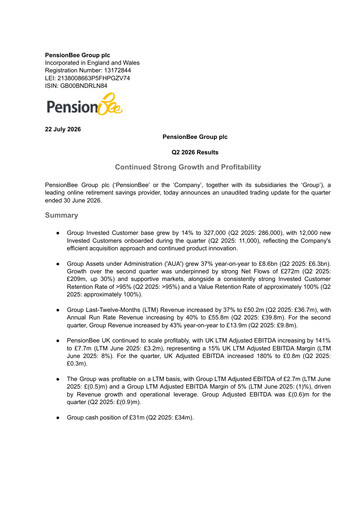 Thumbnail PensionBee Group Quarterly Report 2026-q2
