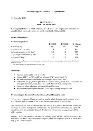 Thumbnail Restore plc Half-year Report 2011-h1