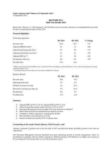 Thumbnail Restore plc Half-year Report 2013-h1