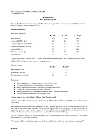 Thumbnail Restore plc Half-year Report 2014-h1