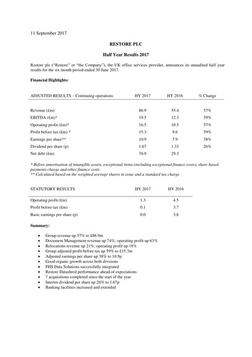 Thumbnail Restore plc Half-year Report 2017-h1