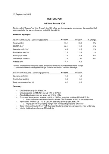 Thumbnail Restore plc Half-year Report 2018-h1
