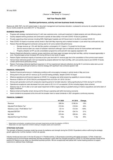 Thumbnail Restore plc Half-year Report 2020-h1