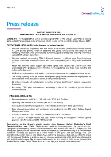 Thumbnail Oxford Biomedica Half-year Report 2017-h1