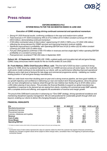 Thumbnail Oxford Biomedica Half-year Report 2025-h1