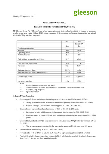 Thumbnail MJ Gleeson plc Financial Report 2013