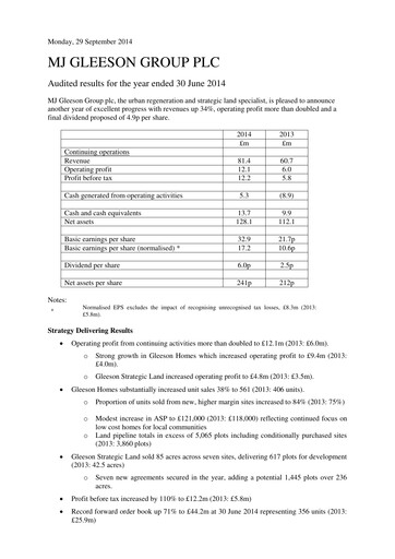 Miniature MJ Gleeson plc Rapport financier 2014