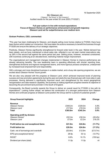 Miniature MJ Gleeson plc Rapport financier 2025