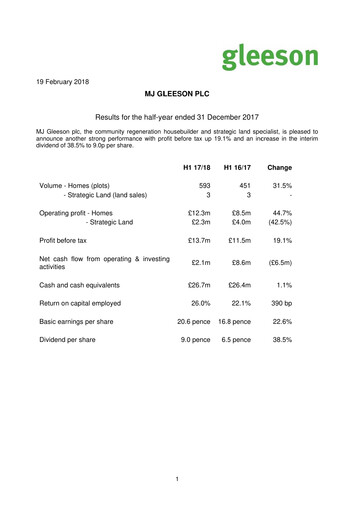 Miniature MJ Gleeson plc Rapport semestriel 2018-h1