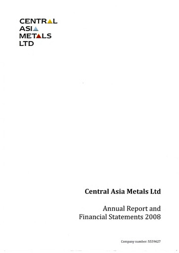 Thumbnail Central Asia Metals Annual Report 2008