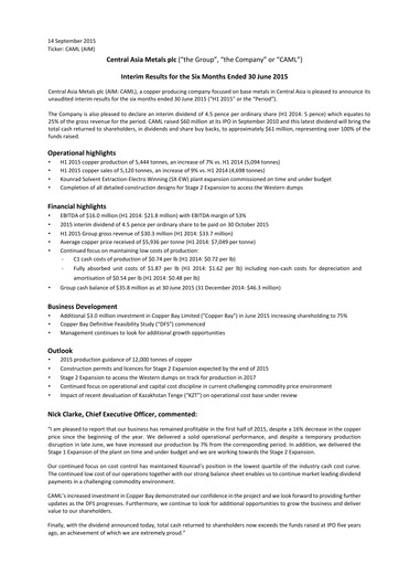 Miniature Central Asia Metals Rapport semestriel 2015-h1