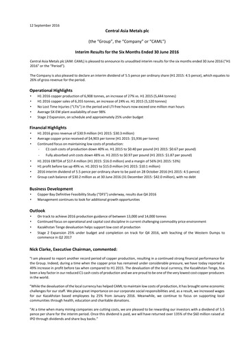 Miniature Central Asia Metals Rapport semestriel 2016-h1