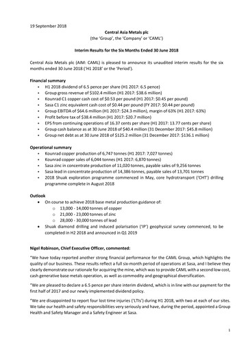 Miniature Central Asia Metals Rapport semestriel 2018-h1